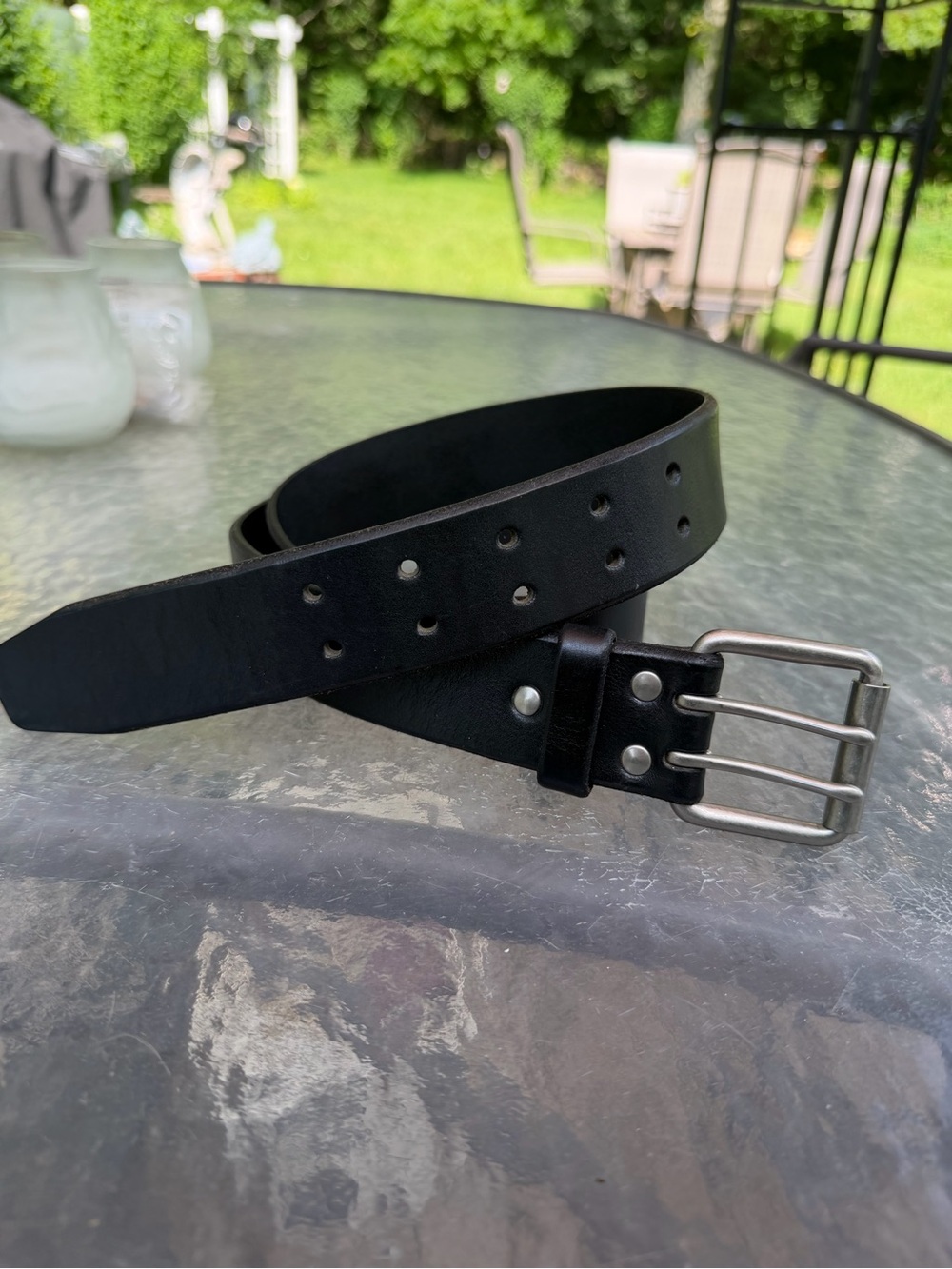 Black Men's Leather double-Prong Belt